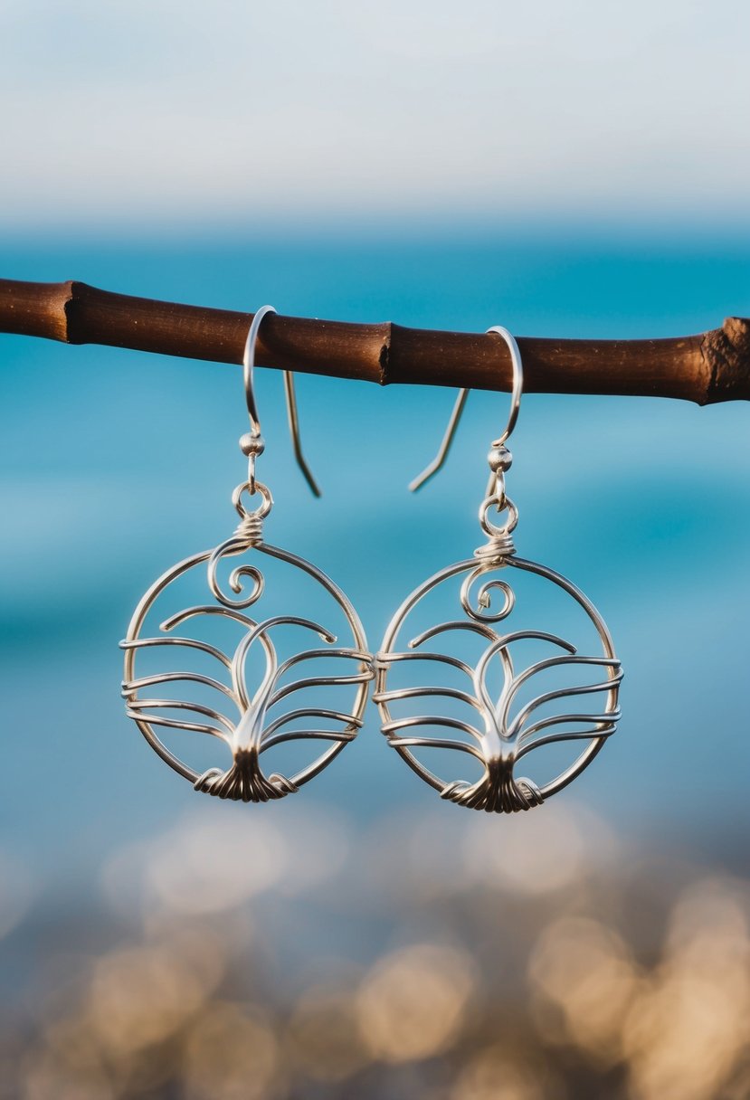 A pair of silver wire earrings, inspired by the sea, with a delicate and elegant design