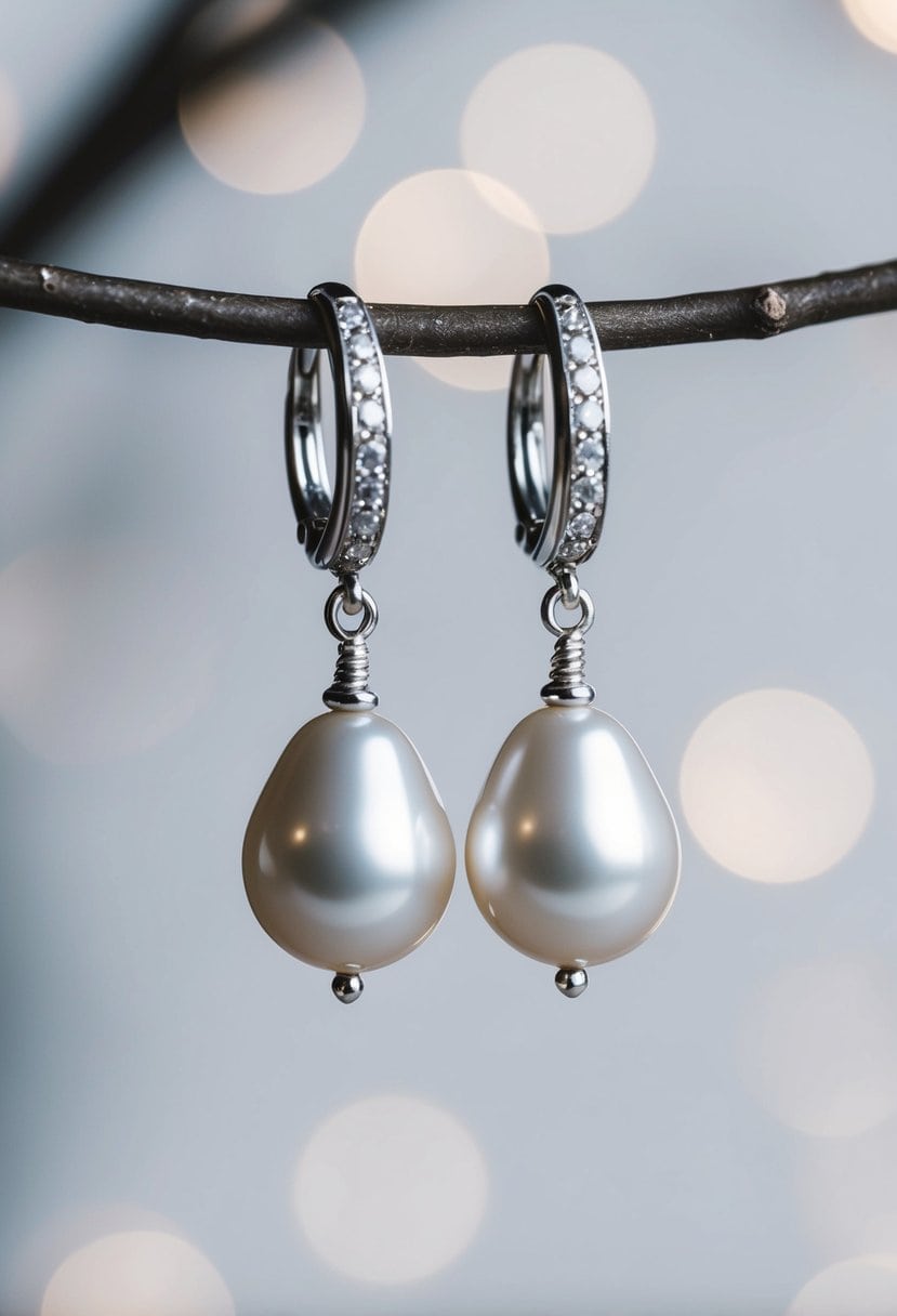 A sparkling pair of Akoya pearl drop earrings dangle from a delicate silver setting, catching the light and exuding elegance and sophistication