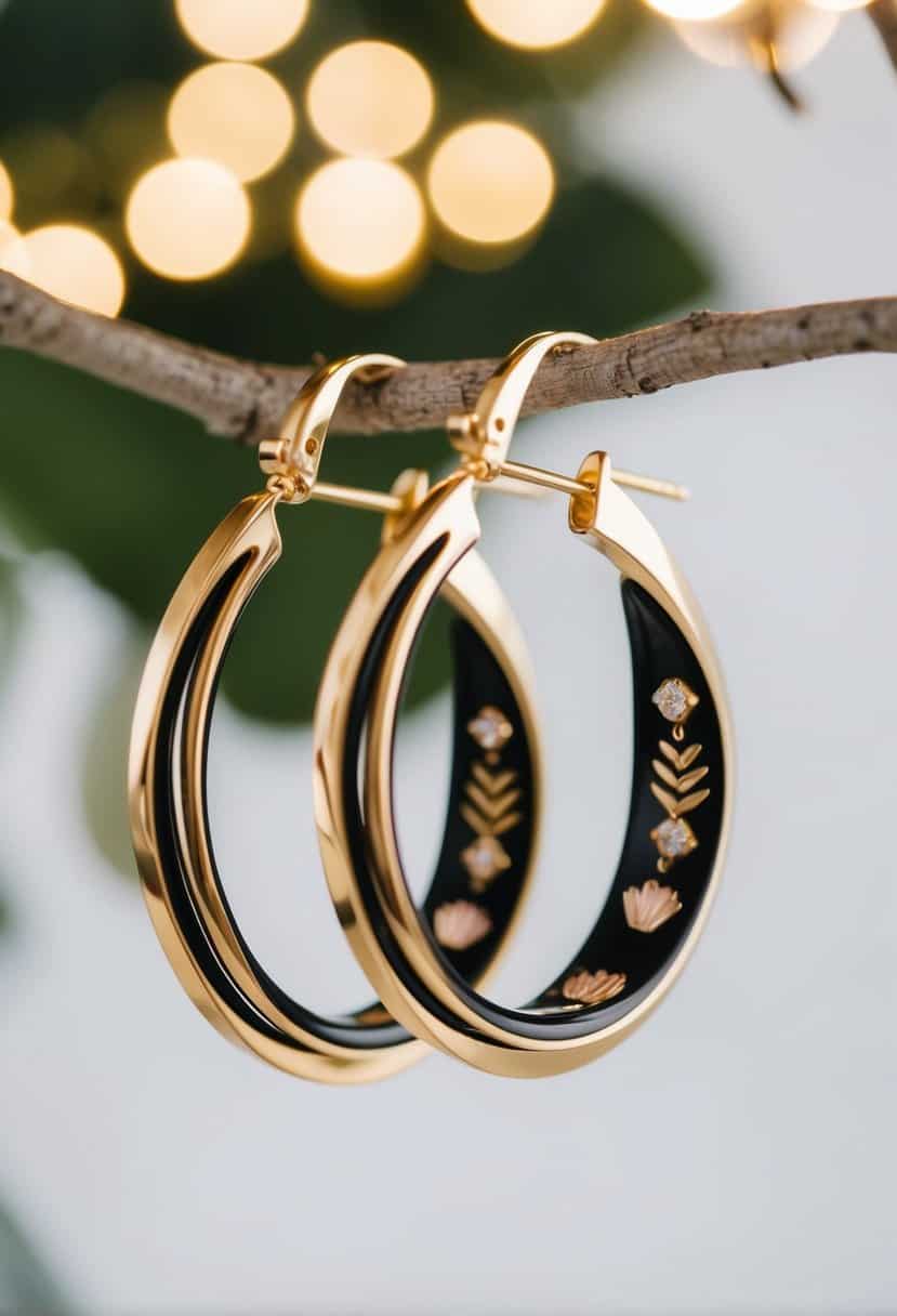 A pair of modern geometric hoop earrings with Korean wedding motifs