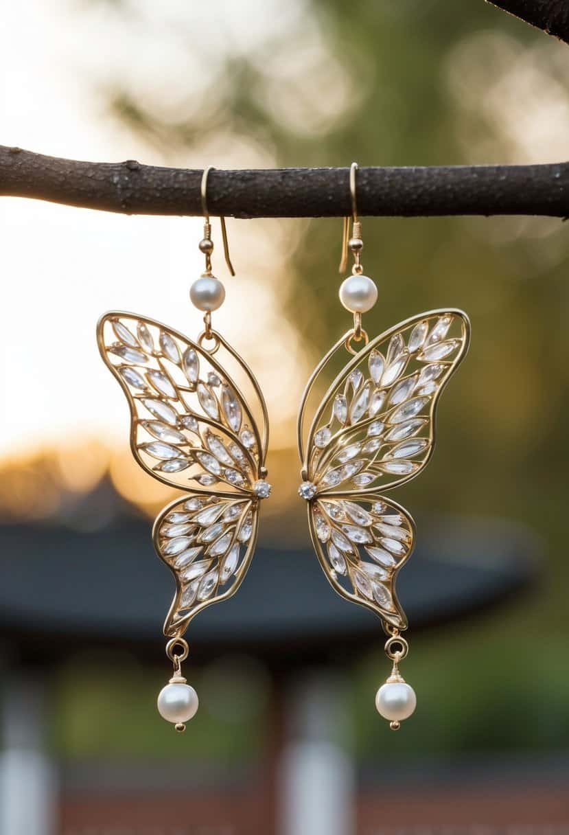 Intricate butterfly wings adorn Korean wedding earrings