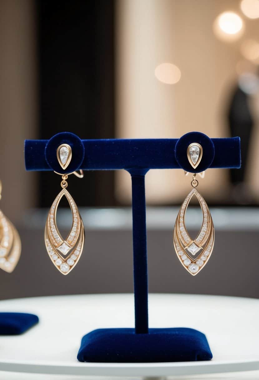 A close-up of elegant Cartier Trinity Earrings on a velvet display, with soft lighting to highlight their intricate design and luxurious appeal