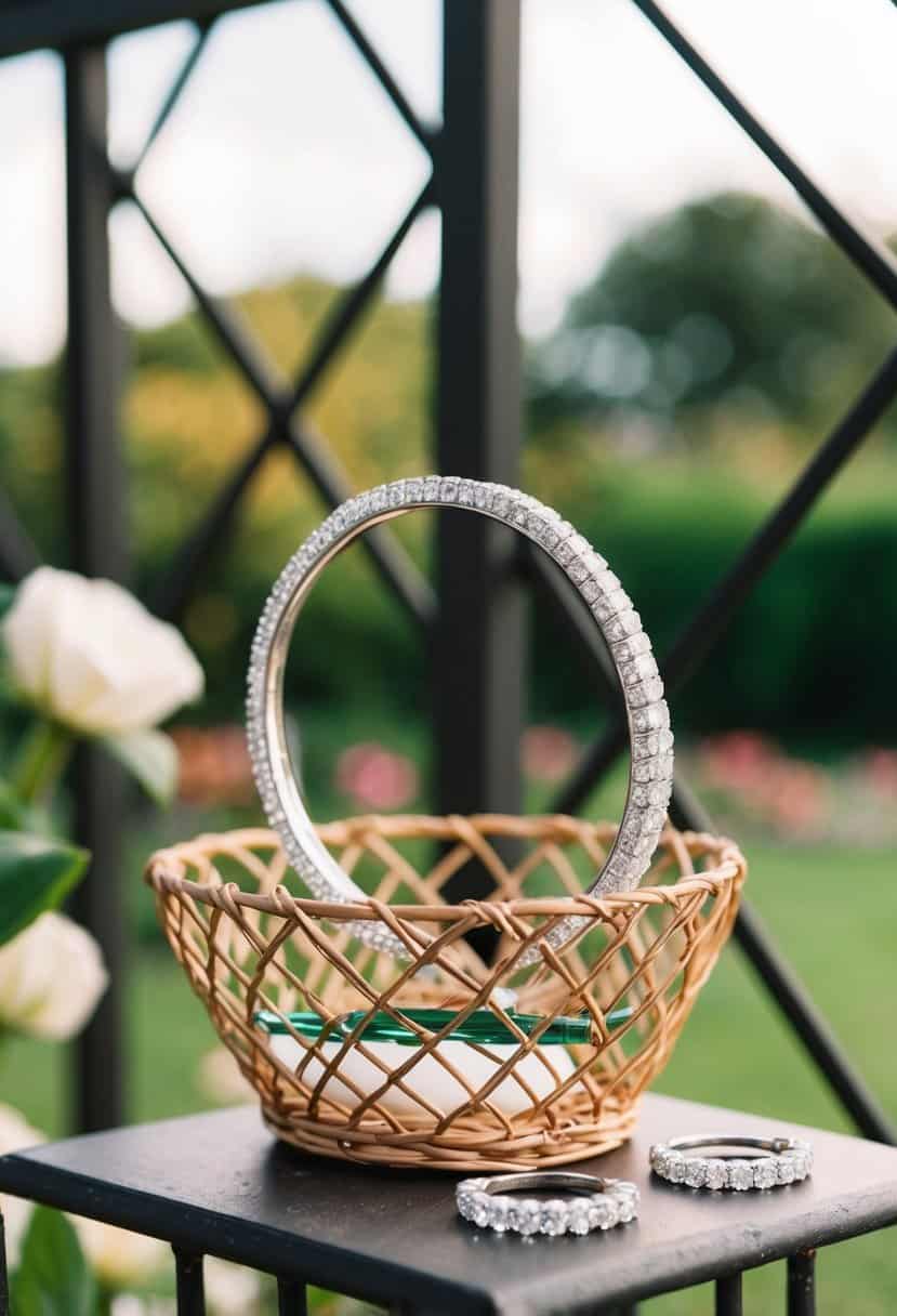 A trellis basket holds sparkling diamonds, inspiring wedding earring ideas