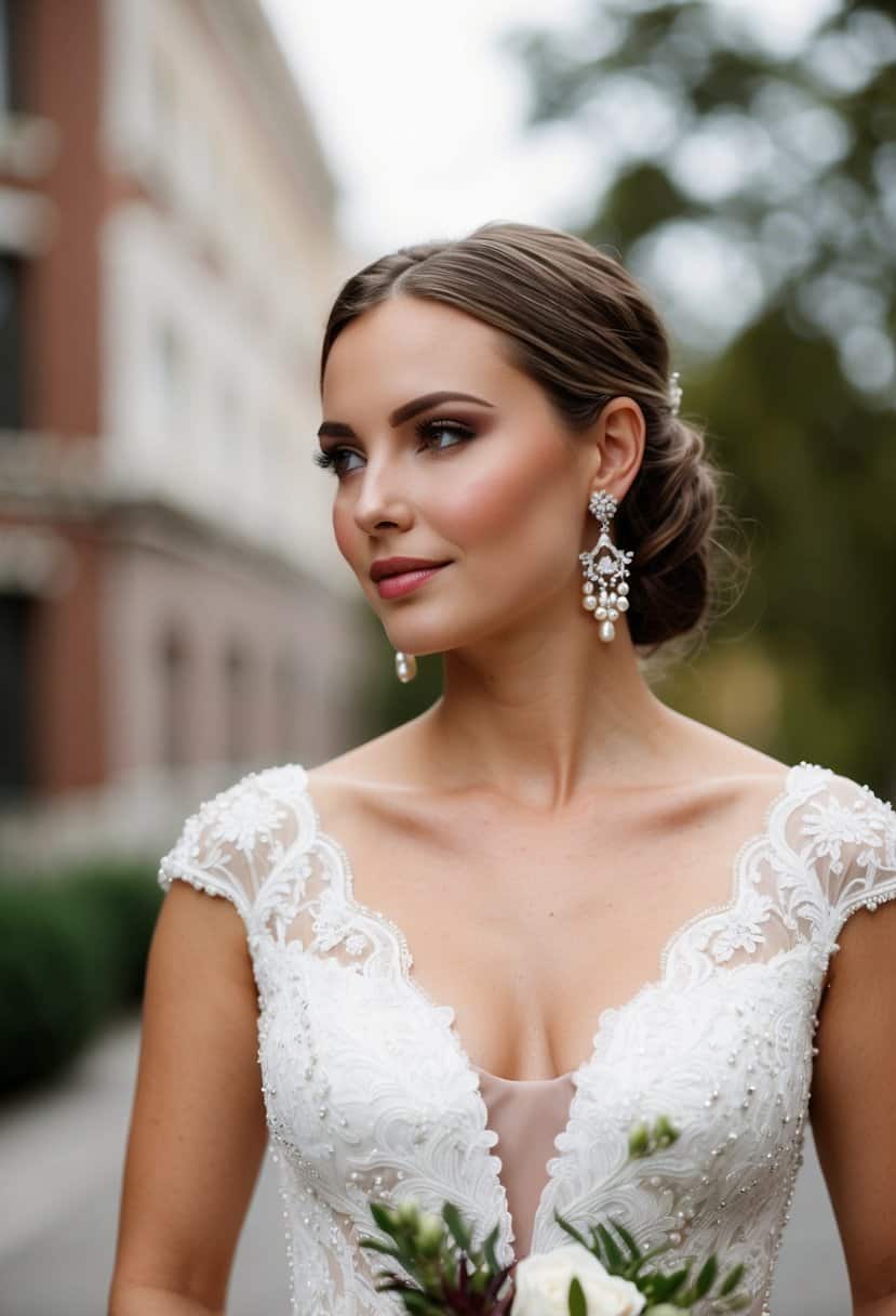 15 Wedding Earring Ideas with a V Neck Dress to Elevate Your Bridal Look