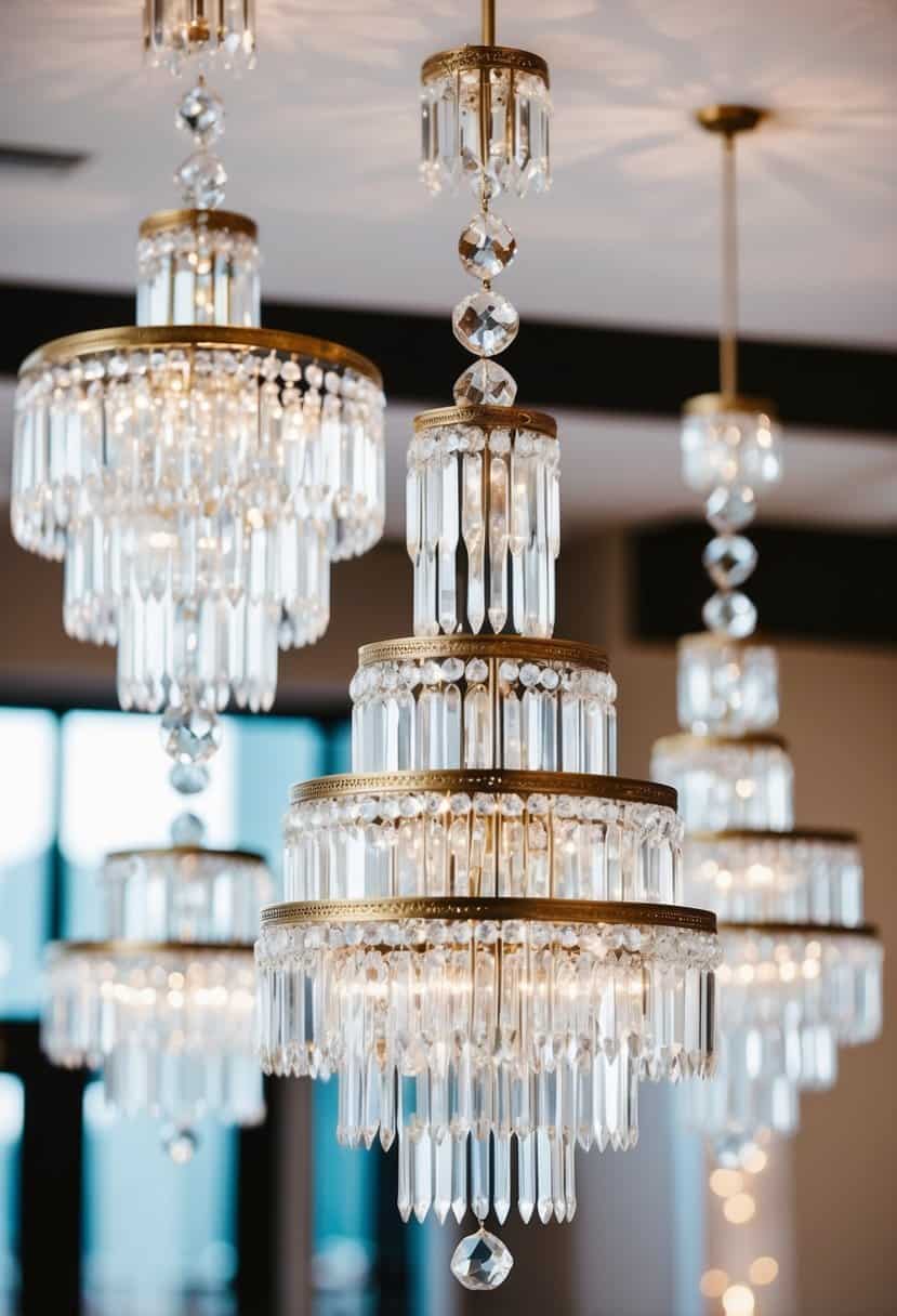 Stacked crystal chandeliers with dangling wedding earrings