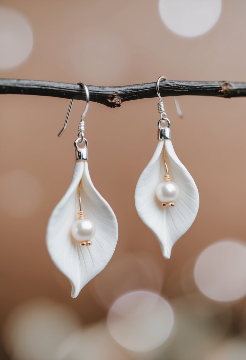 Delicate clay petals arranged into elegant wedding earrings