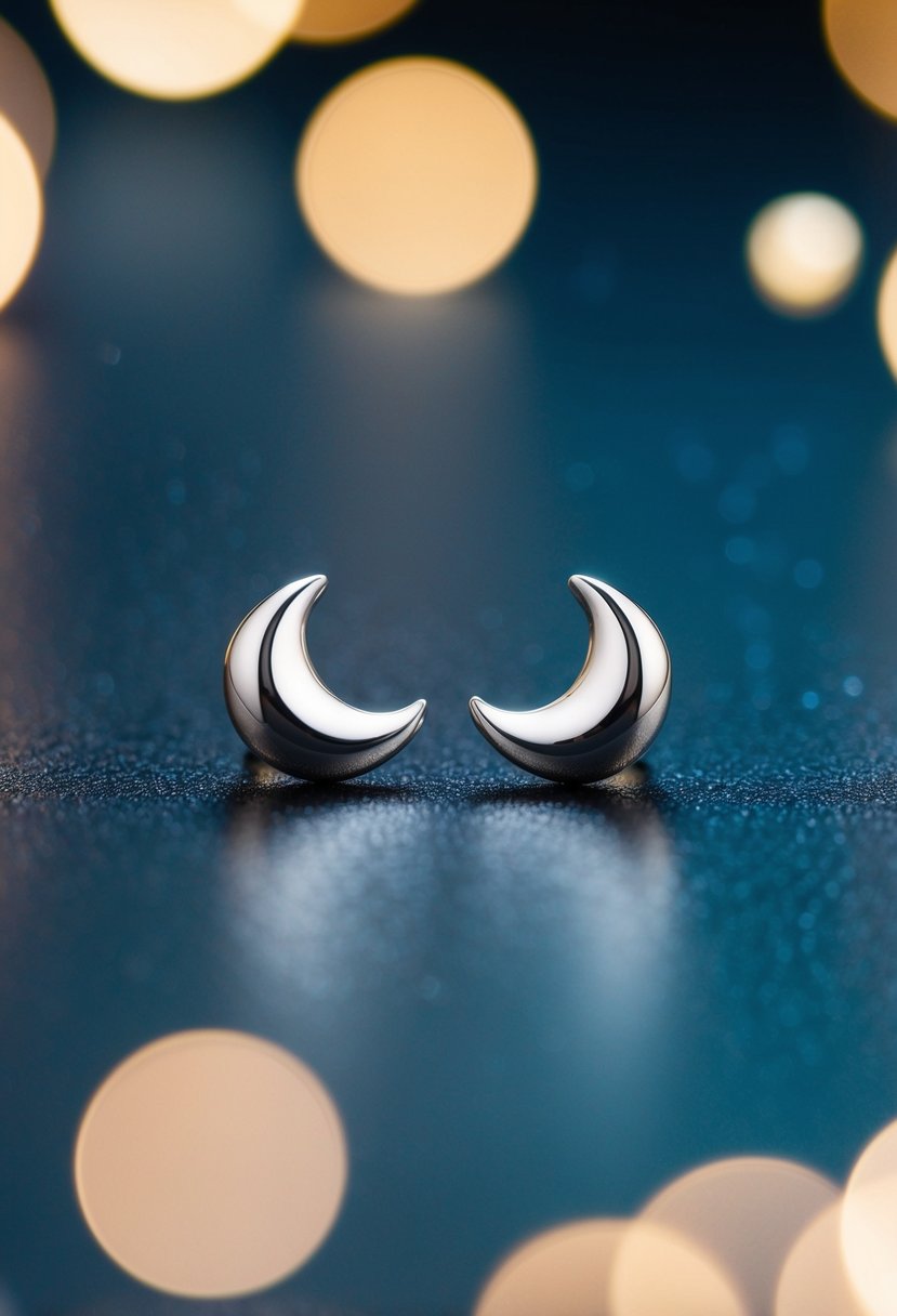 Two small sterling silver moon earrings surrounded by twinkling stars