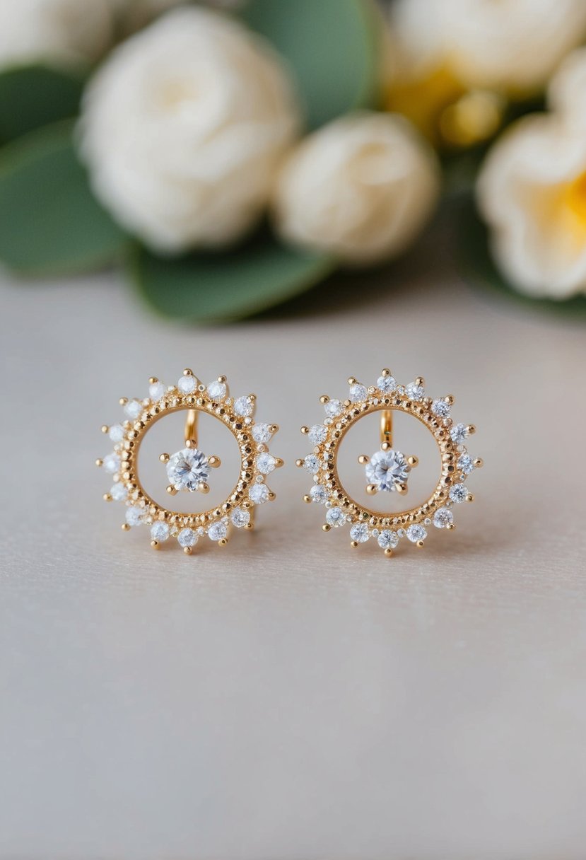 A pair of sparkling halo earrings for kids, featuring delicate details and a touch of elegance, perfect for a kids' wedding