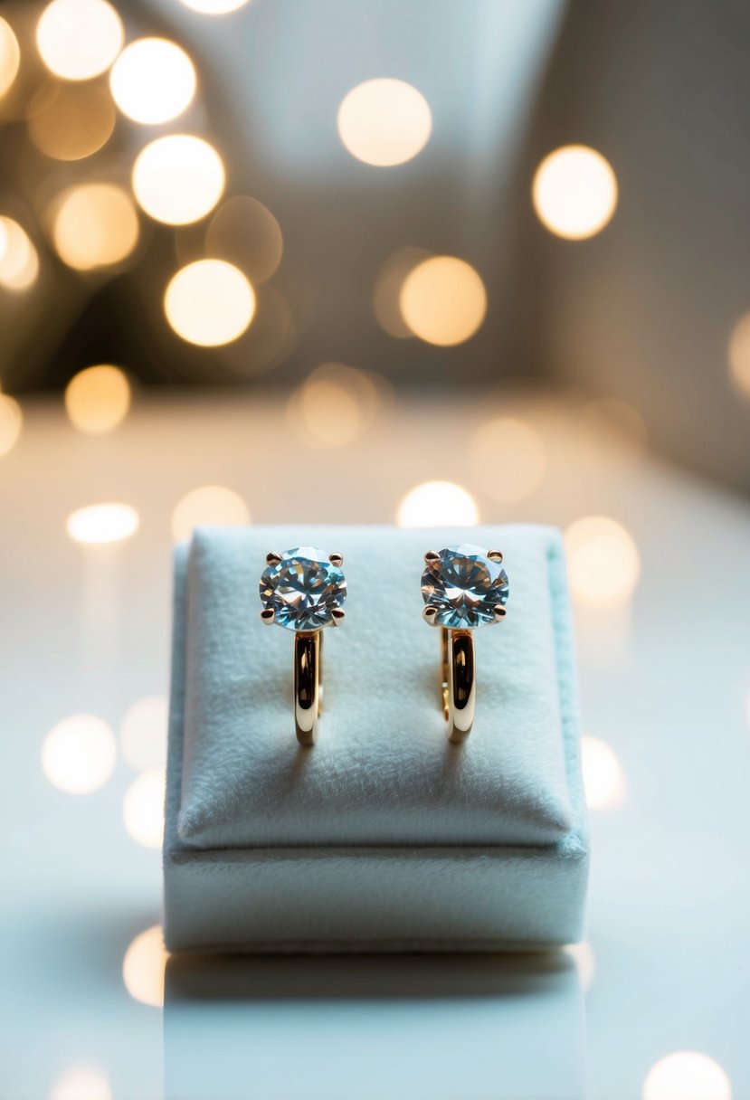 A pair of Swarovski solitaire earrings displayed on a white velvet cushion, with soft lighting to accentuate their sparkle