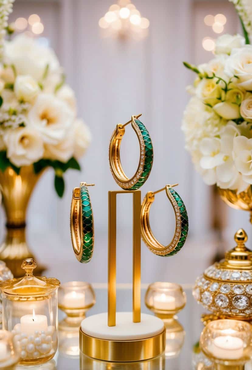 A luxurious display of Bvlgari Serpenti Earrings, surrounded by opulent wedding decor