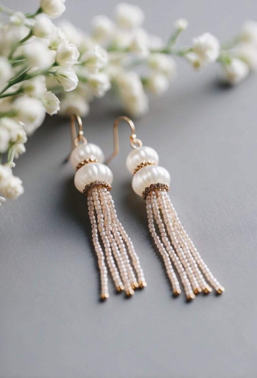 A pair of elegant tassel earrings by Ann Taylor, featuring delicate strands of beads and shimmering details, perfect for a wedding ensemble