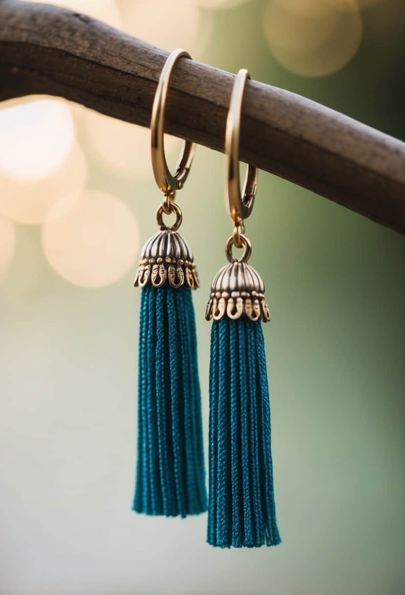 A close-up of vintage tassel hoop earrings against a soft, blurred background, evoking a romantic and timeless feel