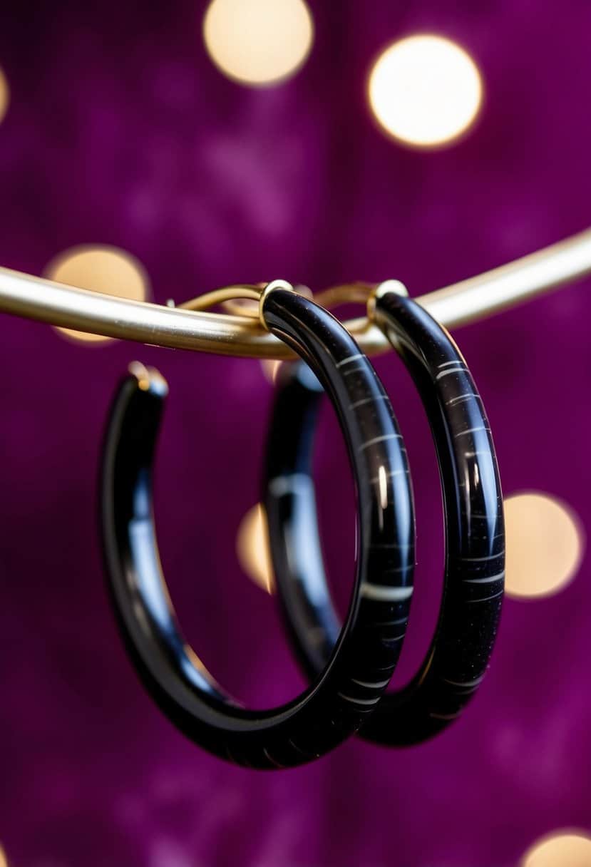 A close-up of elegant Fossil Black Hoop Earrings on a velvet background