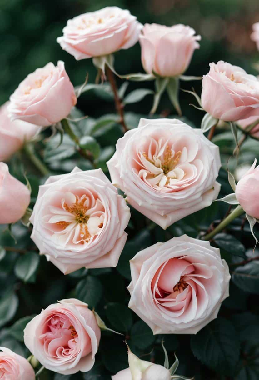 A delicate bouquet of light pink English Garden Roses