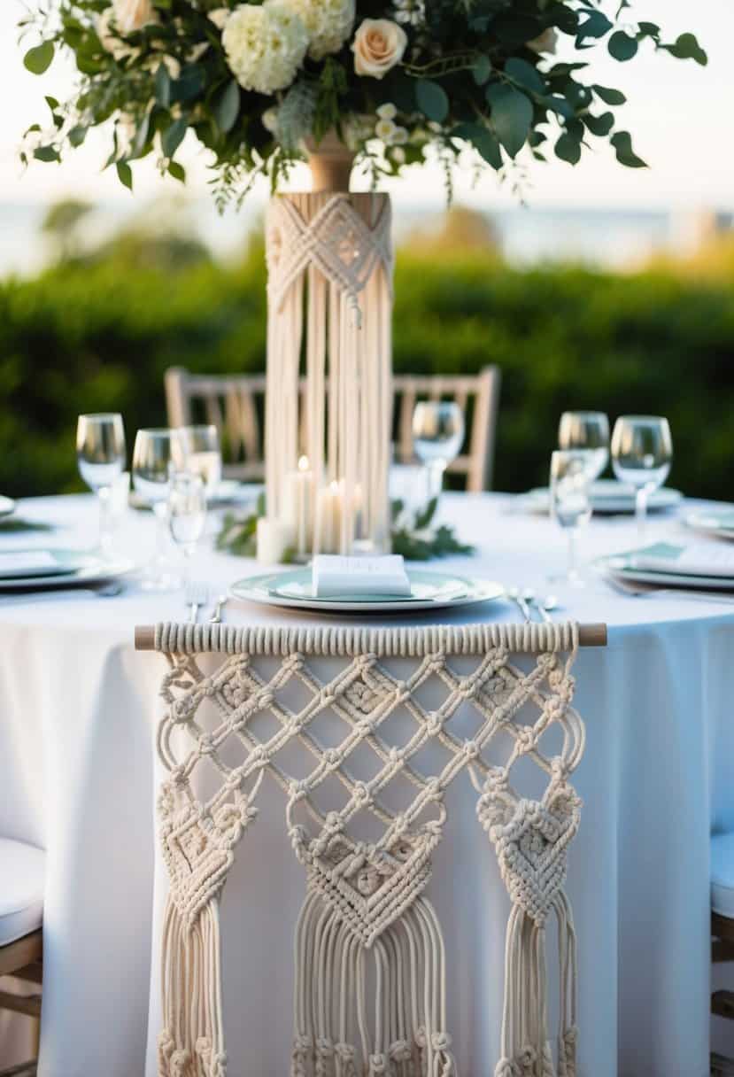 A table adorned with intricate macrame table accents, adding a touch of elegance to the wedding ceremony decor