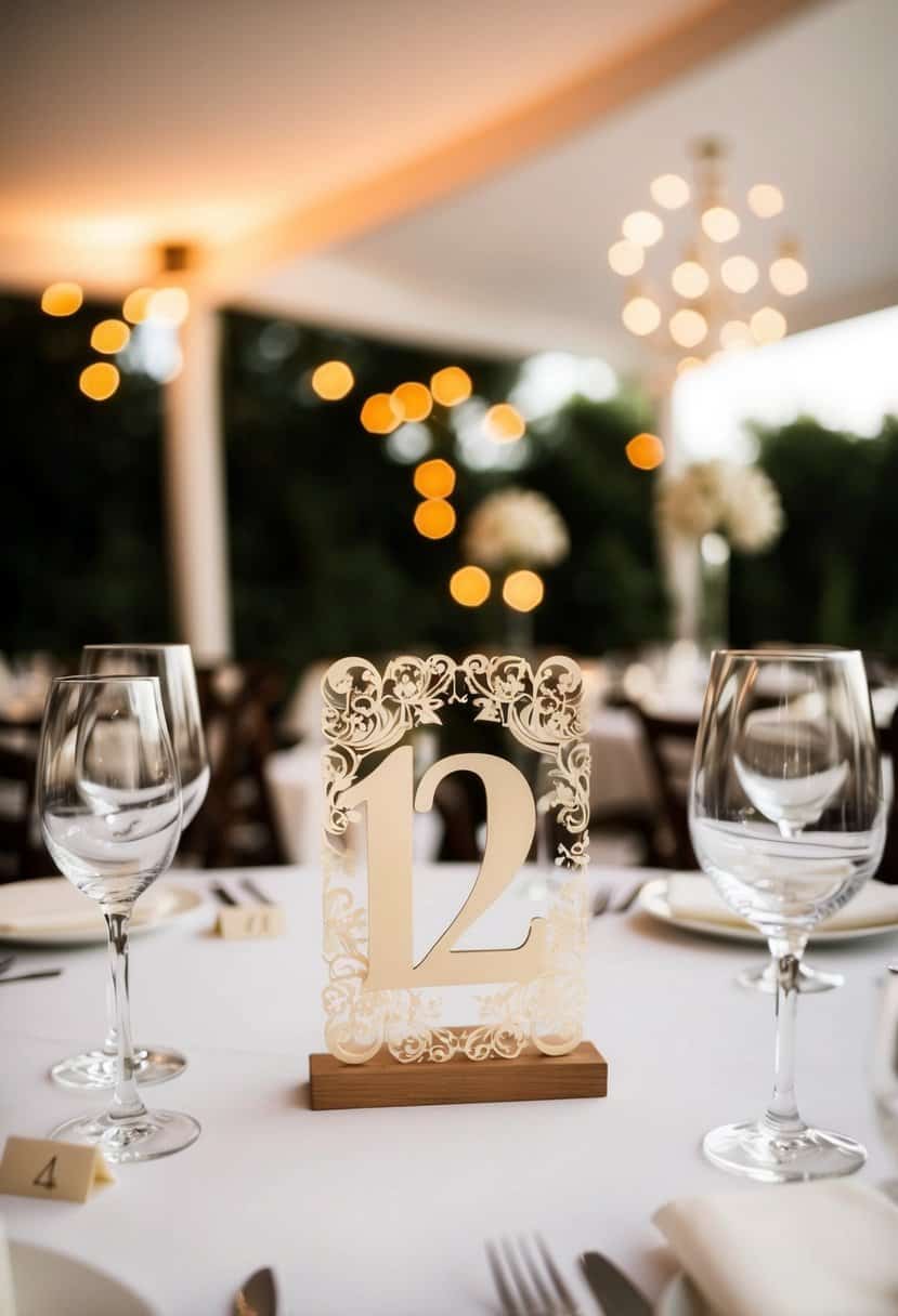 Laser-cut table numbers arranged on elegant wedding tables