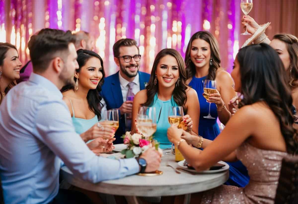 A group of people socializing at a bachelorette party