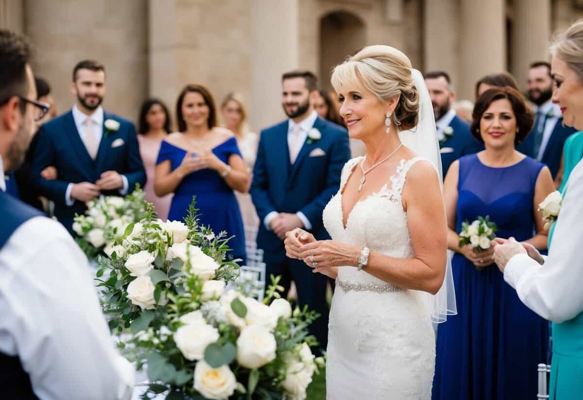 The mother of the bride oversees the post-ceremony activities, ensuring guests are comfortable and coordinating with vendors