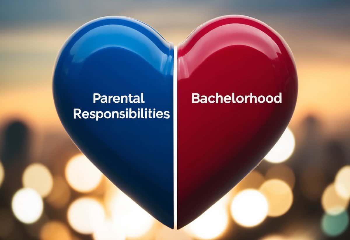 A divided heart, one side marked "parental responsibilities" and the other "bachelorhood," with a clear boundary separating the two