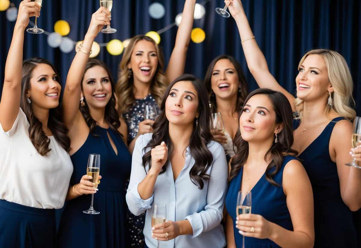 A group of women celebrating at a bachelorette party, with one woman looking left out and feeling excluded