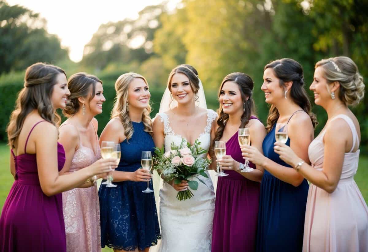 A group of bridesmaids gather for a bachelorette party, with one being honored and celebrated in a special way