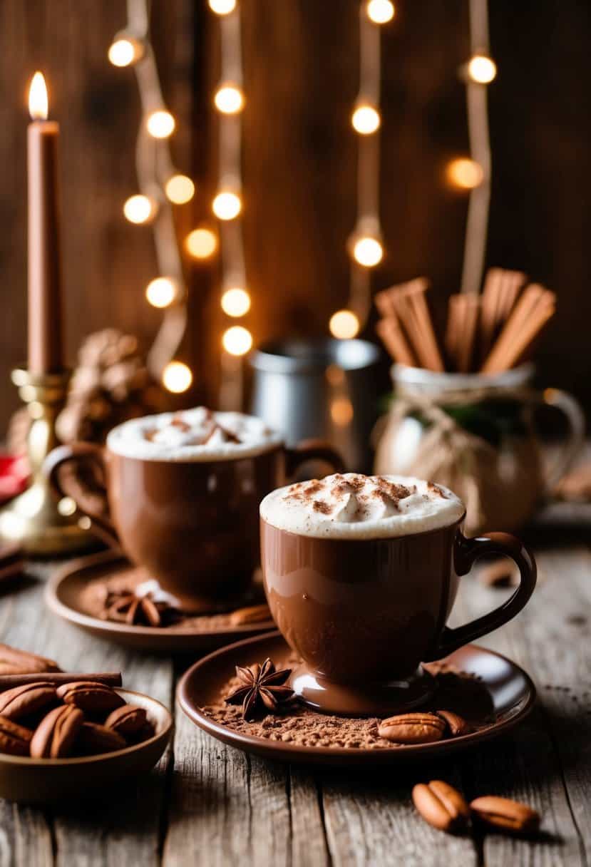 A cozy cocoa ceremony with warm brown hues and rustic decor