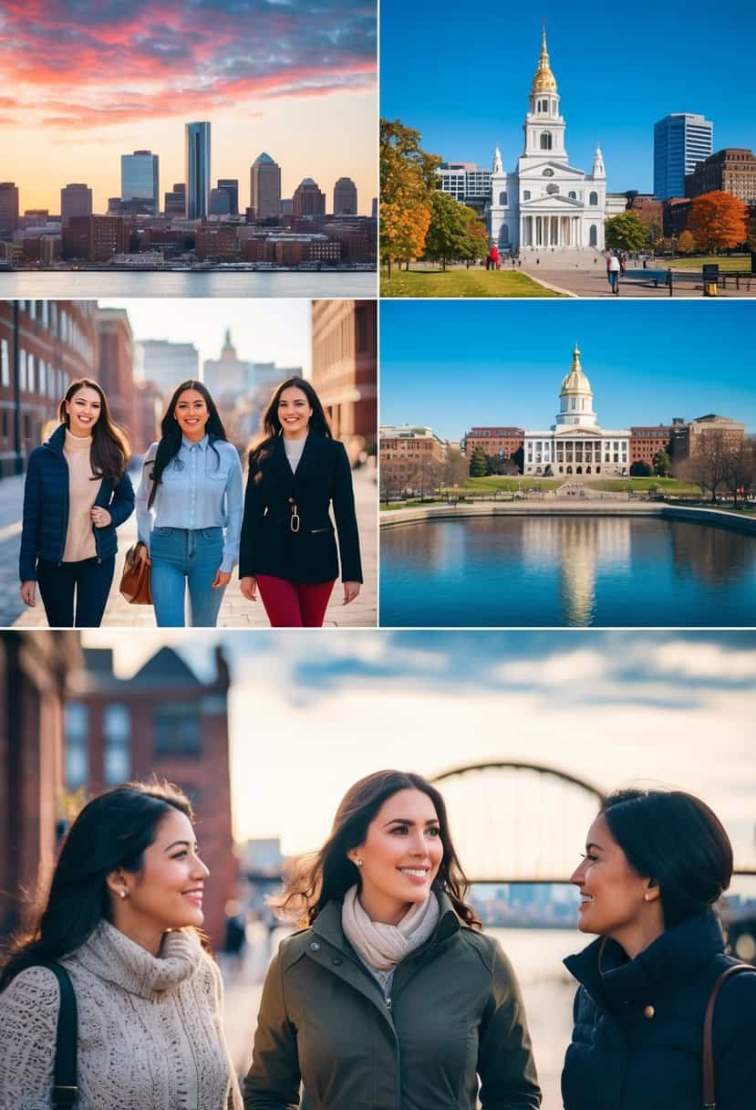 A group of women explore Boston's historical sites in different seasons