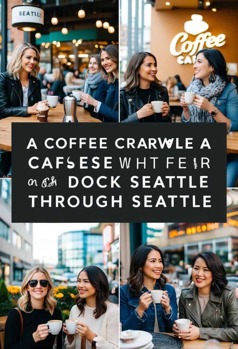 A group of women enjoying a coffee crawl through Seattle, with each season represented by different themed cafes and decor