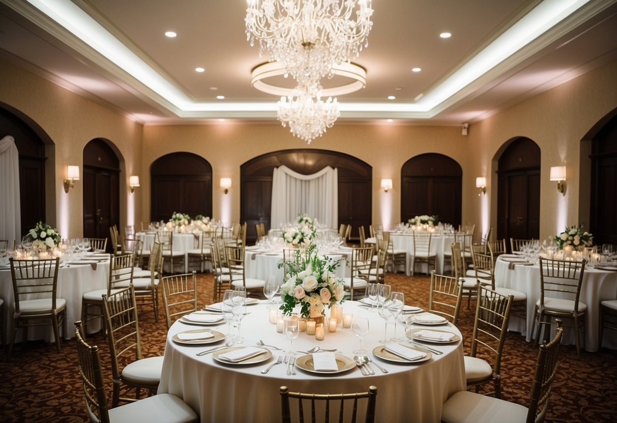 A beautifully decorated wedding venue with seating for 100 guests