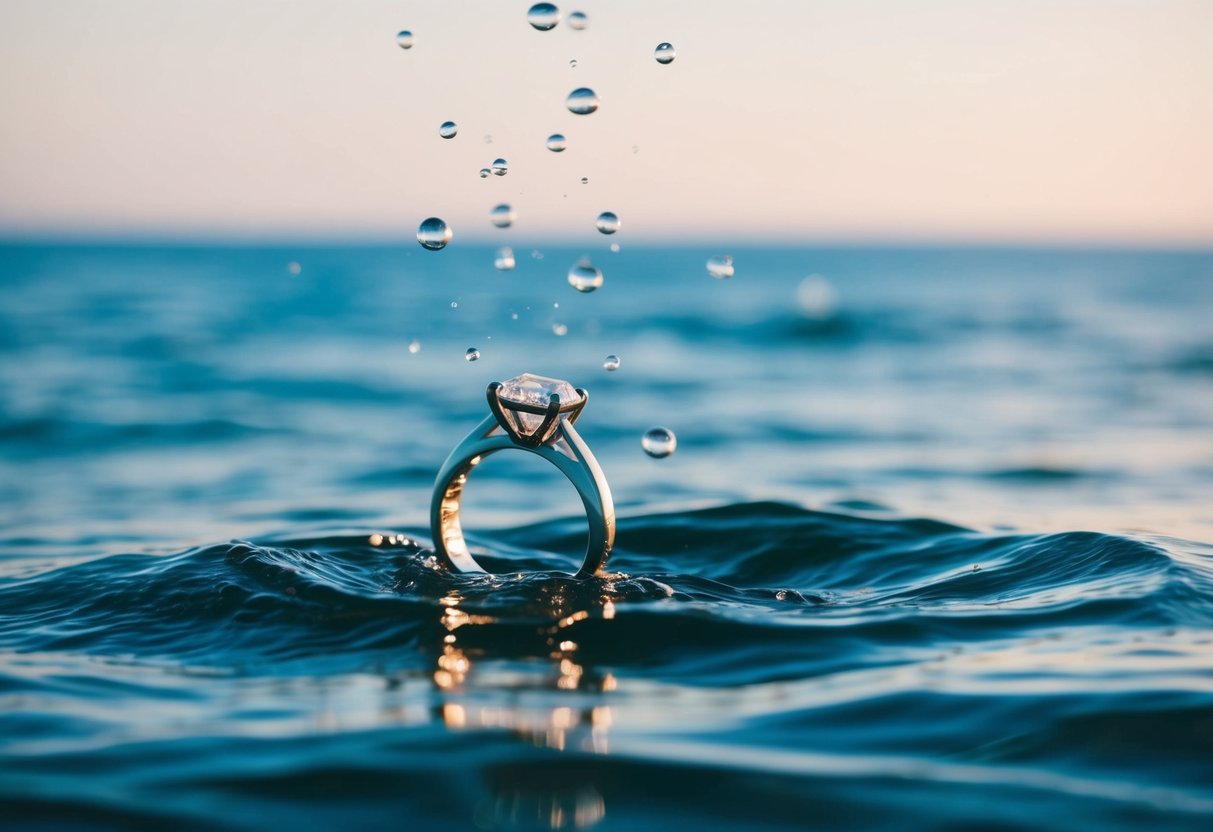 A wedding ring tossed into the ocean, sinking below the surface