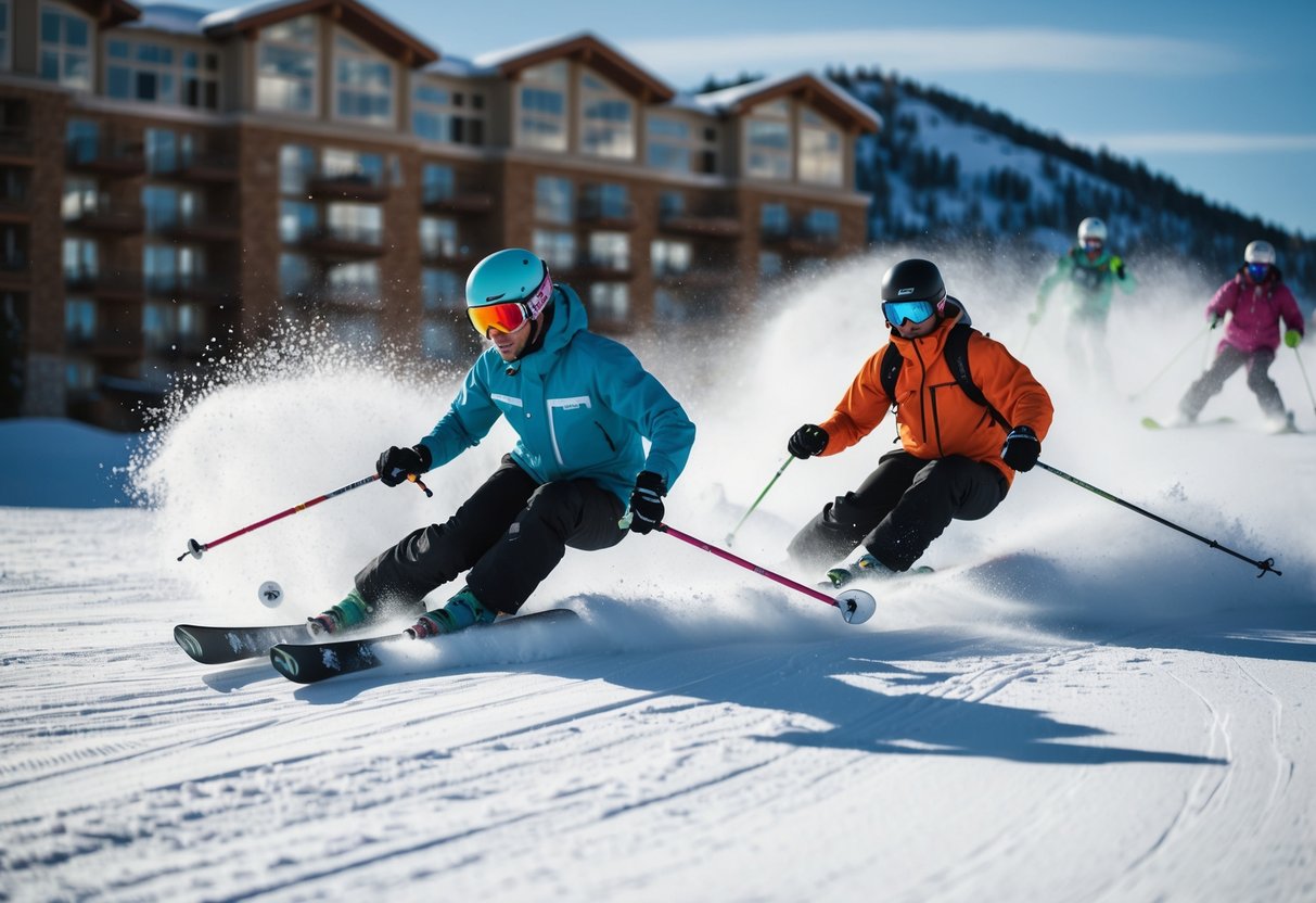 Skiers carving through fresh powder at Brighton Resort in Salt Lake City