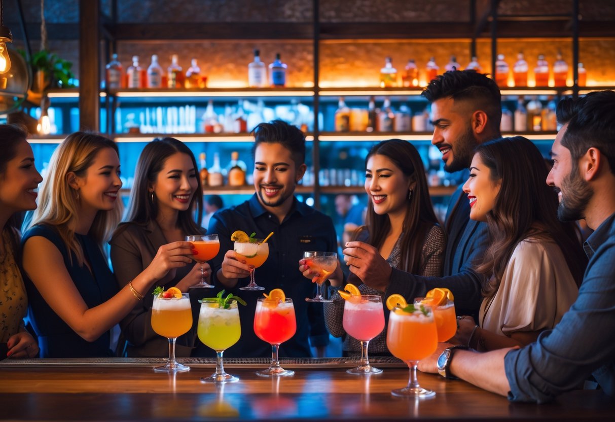 People tasting craft cocktails together at a modern bar in North Park, San Diego.