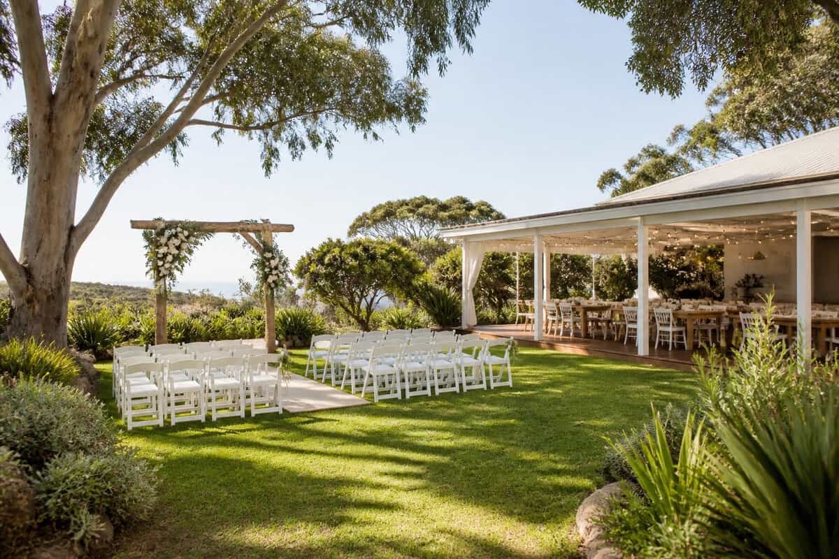 A simple outdoor wedding setup at an affordable garden venue in Perth.