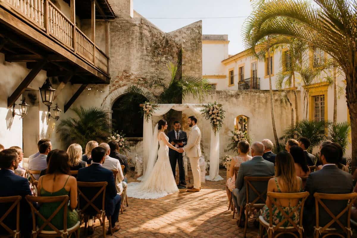 An intimate wedding ceremony in a charming historic courtyard in downtown St. Augustine.