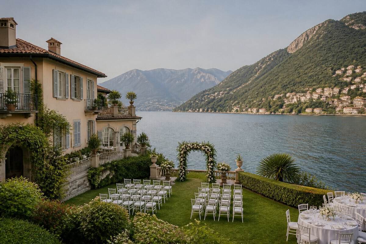 A welcoming lakeside wedding venue with guest rooms overlooking Lake Como and the surrounding Italian mountains.