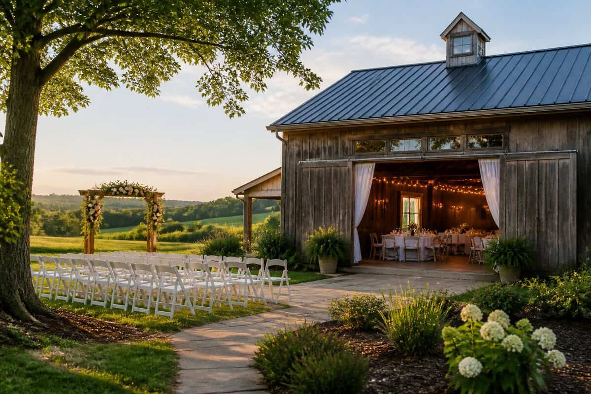 A charming affordable wedding venue in a peaceful countryside setting near Zanesville.