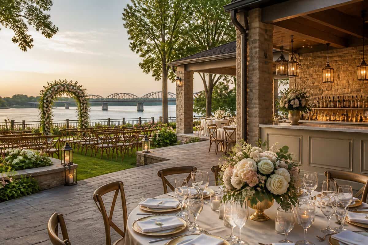 Elegant outdoor wedding ceremony and reception setup at a scenic all-inclusive venue.