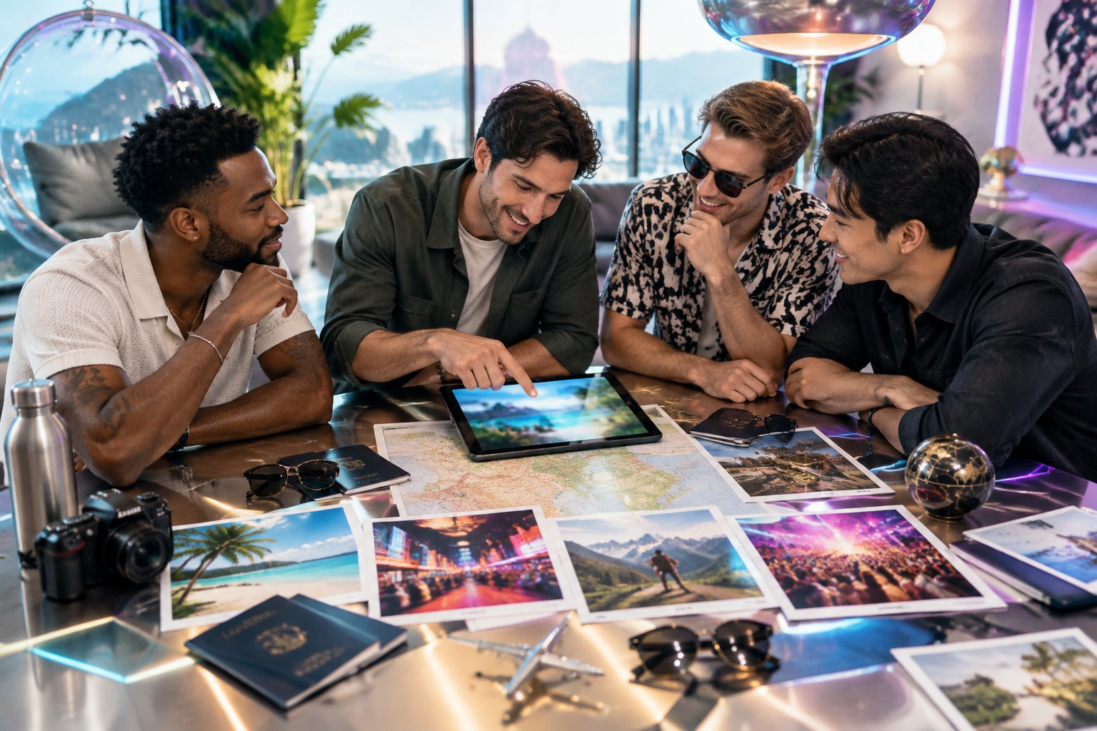 Friends compare travel options while planning a bachelor party.