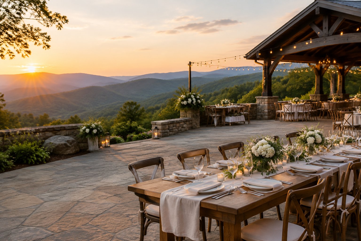 Elegant mountain wedding venue overlooking the Blue Ridge Mountains.