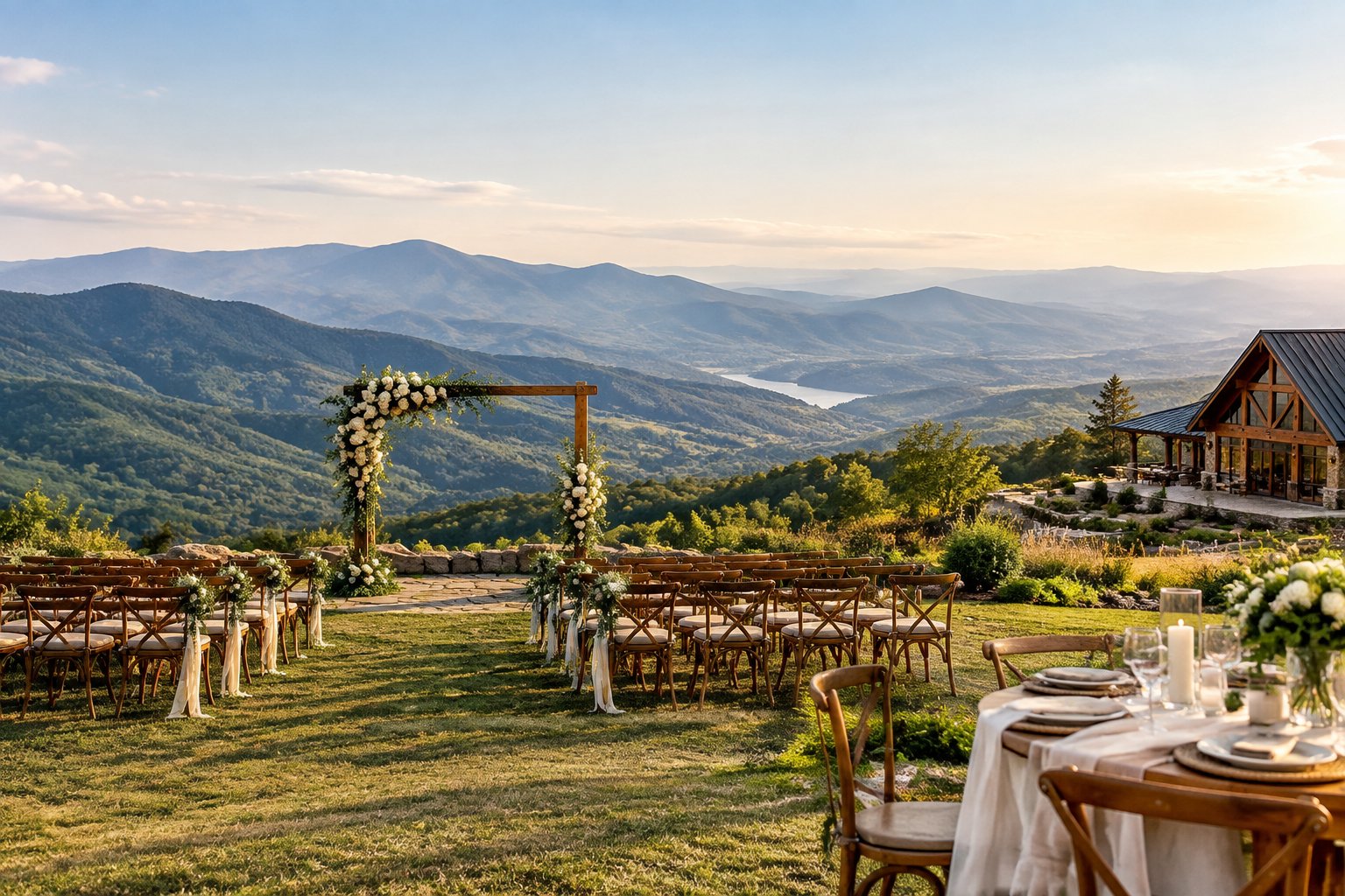 Outdoor wedding venue overlooking the Blue Ridge Mountains.