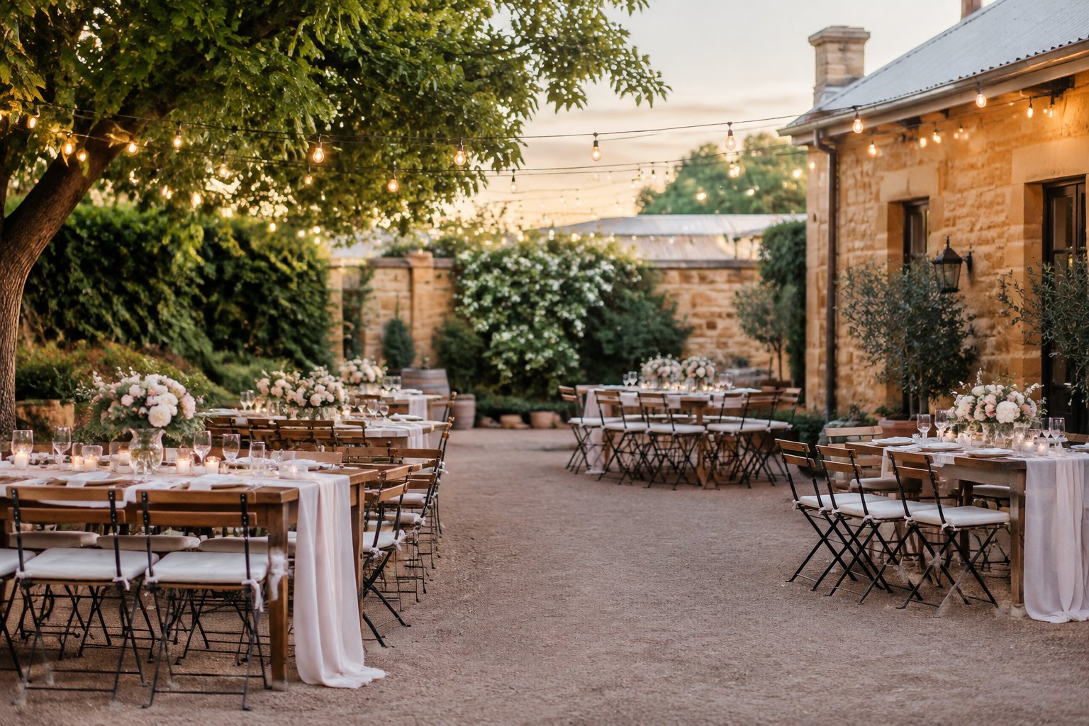 A warmly decorated wedding reception in an affordable Adelaide garden venue.
