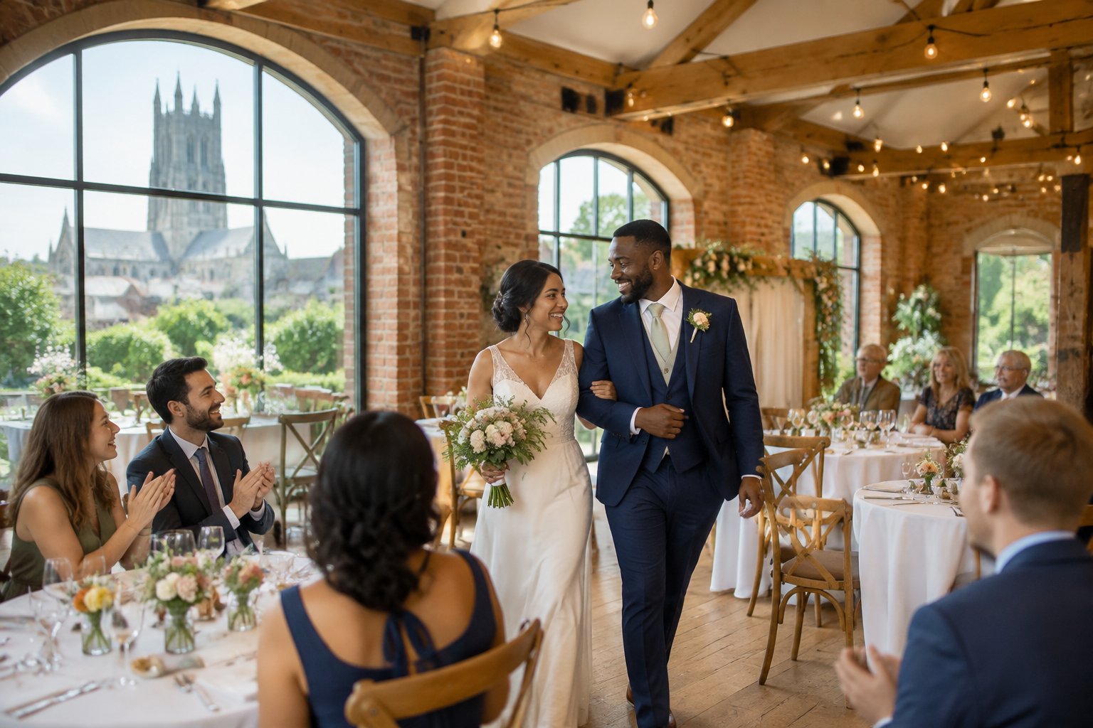 A couple and guests celebrate at an affordable wedding reception in a charming Worcester venue.