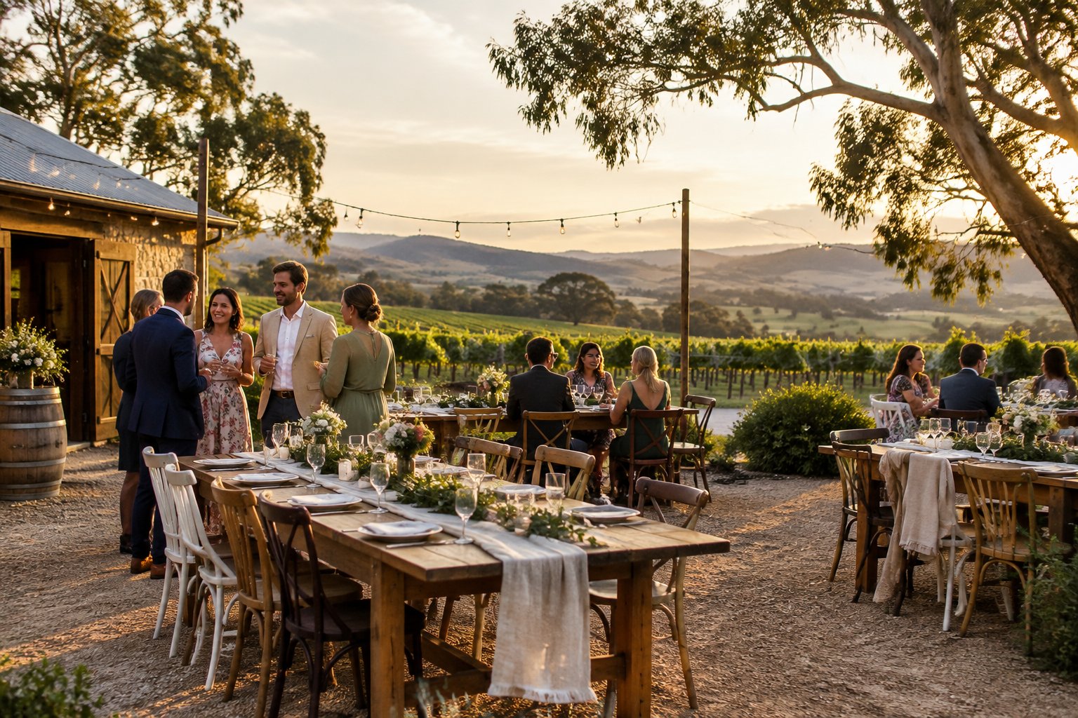 An intimate outdoor wedding reception at an affordable vineyard venue in the Yarra Valley.