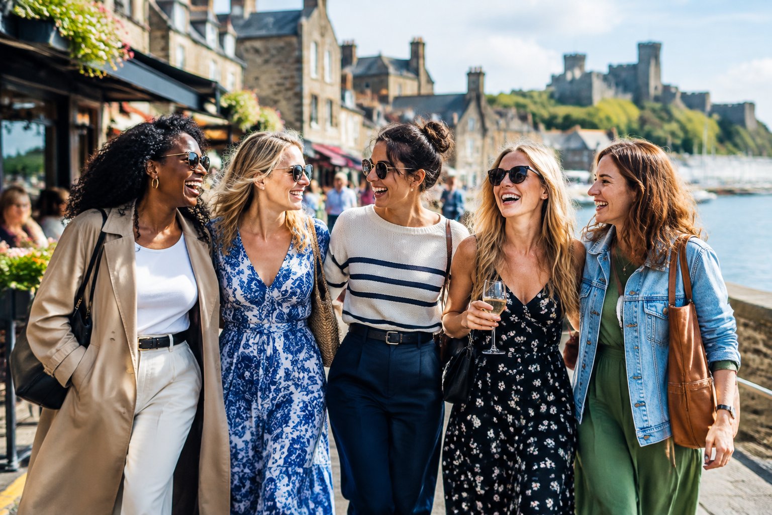 A group of friends enjoying a celebratory weekend together in a picturesque UK destination.