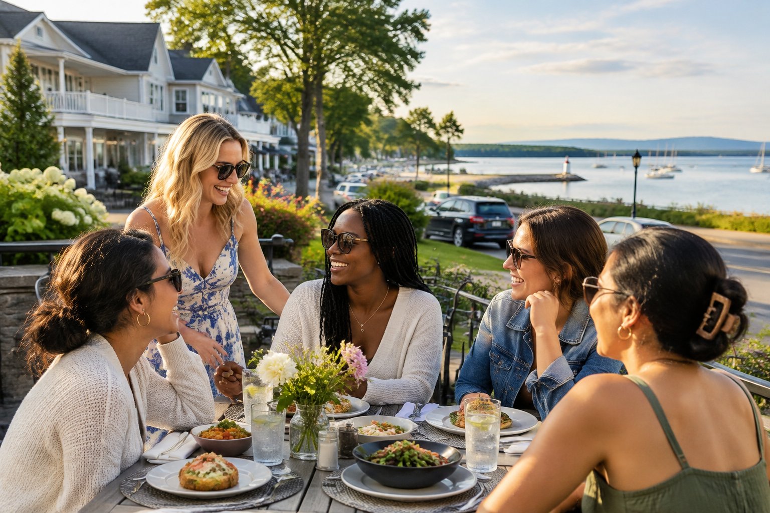 Friends enjoy a weekend outing by the Sodus waterfront near a welcoming inn and restaurant.