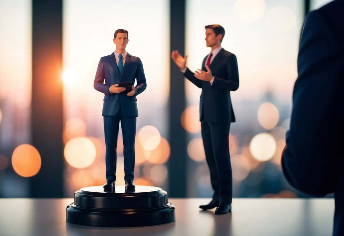 A figure stands before another, ready to speak