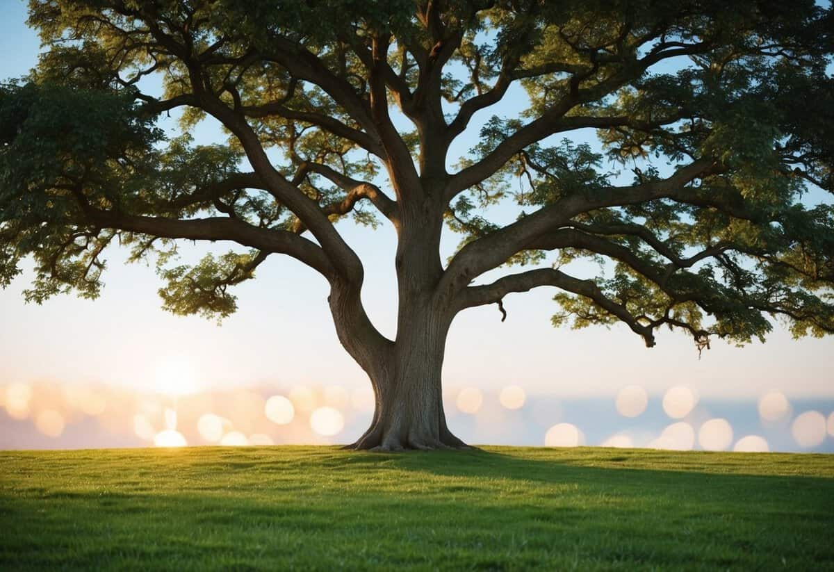 A sturdy oak tree with intertwined branches, symbolizing the enduring promise and commitment made to a loved one