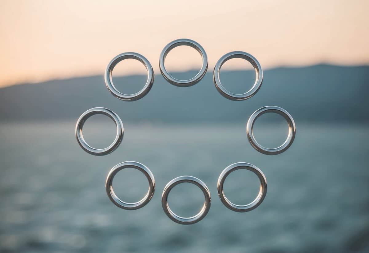 Seven interlocking circles floating in a serene, circular pattern, representing the unity and interconnectedness of marriage