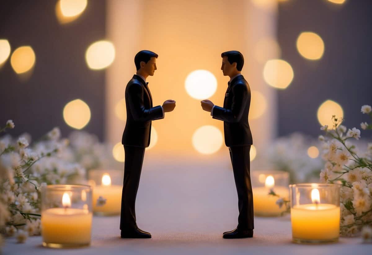 Two figures stand facing each other, surrounded by delicate flowers and soft candlelight. One figure appears to be eagerly awaiting the other's response