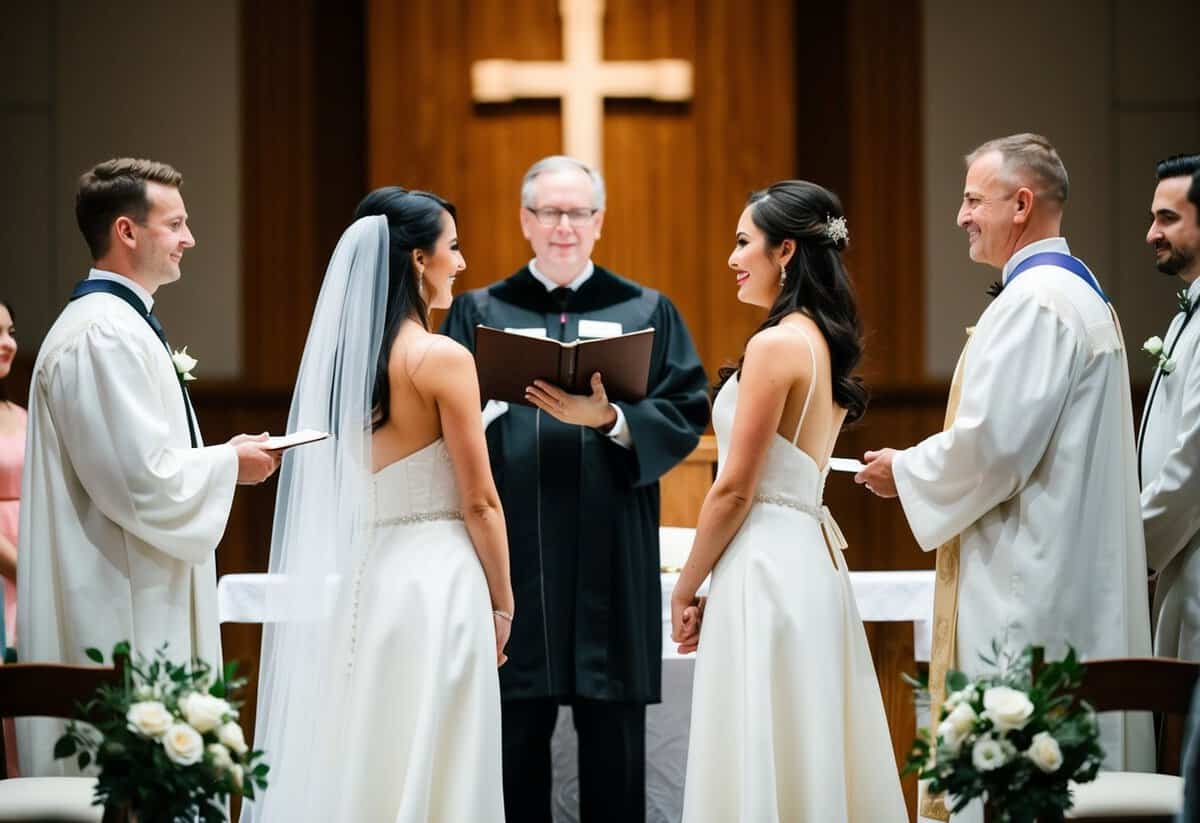 A couple standing at the altar, facing each other, with the officiant waiting to hear their vows