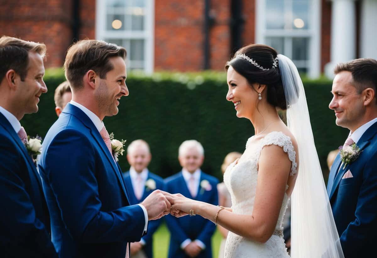 A couple exchanging wedding vows in a traditional UK ceremony